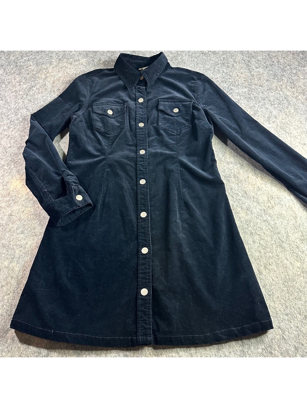 CATO Navy Velvet Corduroy Button-Up Shirt Dress Western Minimalist Utilitarian L
